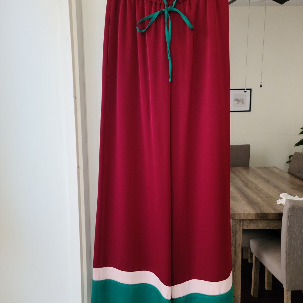 BCBGMaxAzria Red and Green Wide-Leg Pants